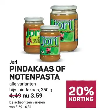 Ekoplaza Jori PINDAKAAS OF NOTENPASTA aanbieding