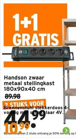 GAMMA Brennenstuhl stekkerdoos 4-voudig met schakelaar 4V zwart 1,8 Meter aanbieding