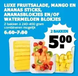 Boon`s Markt LUXE FRUITSALADE, MANGO EN ANANAS STICKS, ANANASBLOKJES EN/OF WATERMELOEN BLOKJES aanbieding