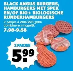 Boon`s Markt BLACK ANGUS BURGERS, HAMBURGERS MET SPEK EN/OF BIO+ BIOLOGISCHE RUNDERHAMBURGERS aanbieding