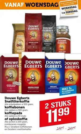 Coop Douwe Egberts Snelfilterkoffie, koffiebonen of oploskoffie aanbieding