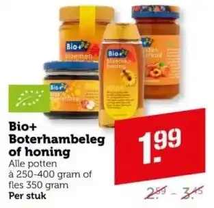 Coop Bio+ Boterhambeleg of honing aanbieding