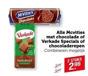 Coop Alle Mcvities met chocolade of Verkade Specials of chocoladerepen aanbieding