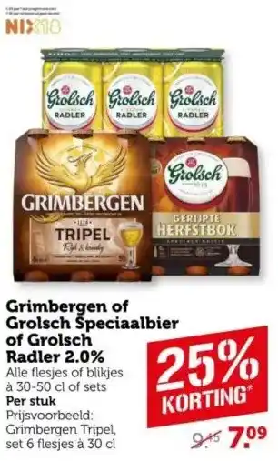 Coop Grimbergen of Grolsch Speciaalbier of Grolsch Radler 2.0% aanbieding