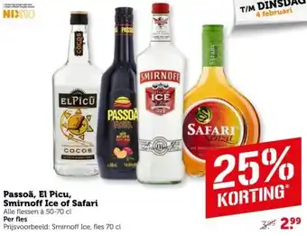 Coop Passoã, El Picu, Smirnoff Ice of Safari aanbieding