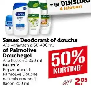 Coop Sanex Deodorant of douche of Palmolive Douchegel aanbieding