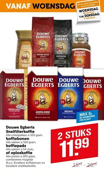 Coop Douwe Egberts Snelfilterkoffie, koffiebonen of oploskoffie aanbieding