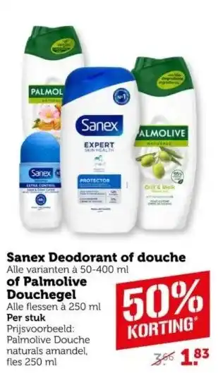 Coop Sanex Deodorant of douche of Palmolive Douchegel aanbieding