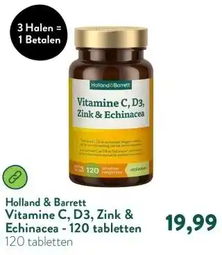 Holland & Barrett Vitamine C, D3, Zink & Echinacea - 120 tabletten aanbieding