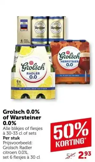 Coop Grolsch 0.0% of Warsteiner 0.0% aanbieding