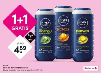 DA NIVEA Bad- en doucheproducten Bijvoorbeeld: 2x men energy douchegel 250 ml. aanbieding