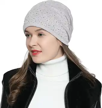 Amazon Dames-muts wintermuts slouch beanie zilveren pailleten studs aanbieding