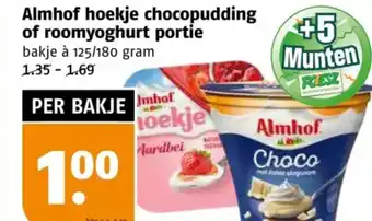 Poiesz Almhof hoekje chocopudding of roomyoghurt portie aanbieding