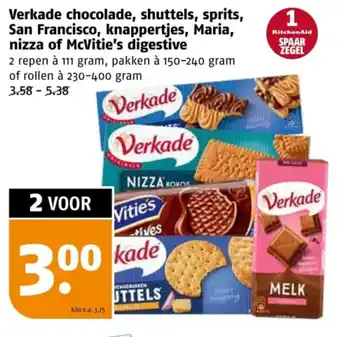 Poiesz Verkade chocolade, shuttels, sprits, San Francisco, knappertjes, Maria, nizza of McVitie's digestive aanbieding