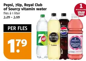 Poiesz Pepsi, 7Up, Royal Club of Sourcy vitamin water aanbieding