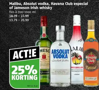 Poiesz Malibu, Absolut vodka, Havana Club especial of Jameson Irish whisky aanbieding