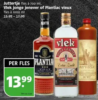 Poiesz Juttertje Vlek jonge jenever of Plantiac vieux aanbieding