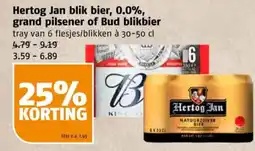 Poiesz Hertog Jan blik bier, 0.0%, grand pilsener of Bud blikbier aanbieding