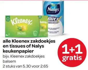 Spar alle Kleenex zakdoekjes en tissues of Nalys keukenpapier aanbieding