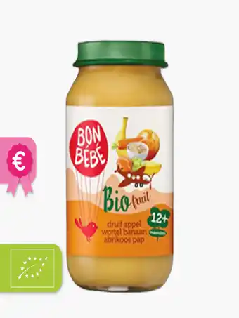 Flink Bon Bebe 12M Druif Wortel Banaan Abrikoos Pap 200g Bio aanbieding