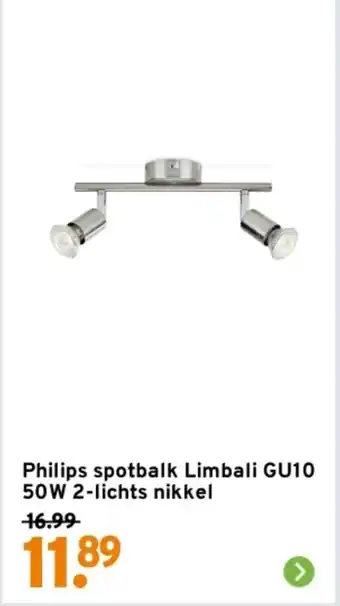 GAMMA Philips spotbalk Limbali GU10 50W 2-lichts nikkel aanbieding