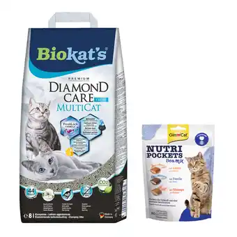 Zooplus Biokat's Diamond Care + Nutripockets Seamix gratis! - MultiCat Fresh (8l) + Sea-Mix (150g) aanbieding