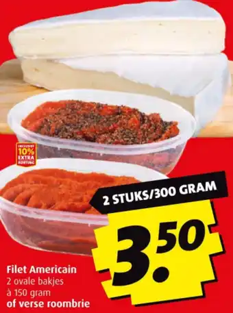 Boni Filet Americain 2 ovale bakjes à 150 gram of verse roombrie aanbieding