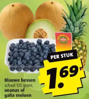 Boni Blauwe bessen schaal 125 gram, ananas of galia meloen aanbieding