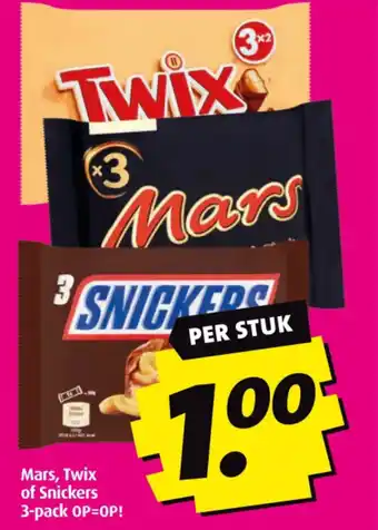 Boni Mars, Twix of Snickers 3-pack OP=OP! aanbieding