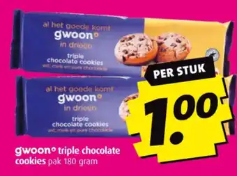 Boni gwoon triple chocolate cookies pak 180 gram aanbieding