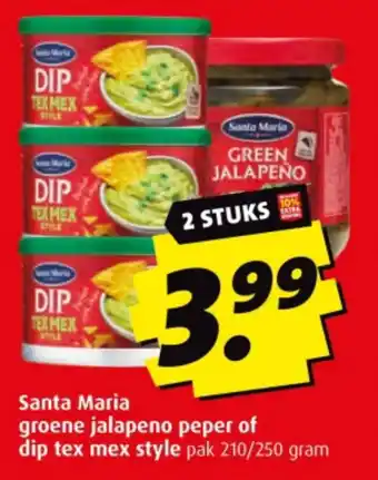 Boni Santa Maria groene jalapeno peper of dip tex mex style pak 210/250 gram aanbieding