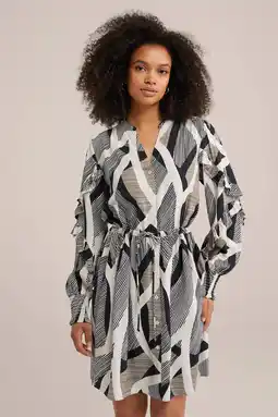 Wehkamp WE Fashion blousejurk met grafische print zwart/grijs/wit aanbieding