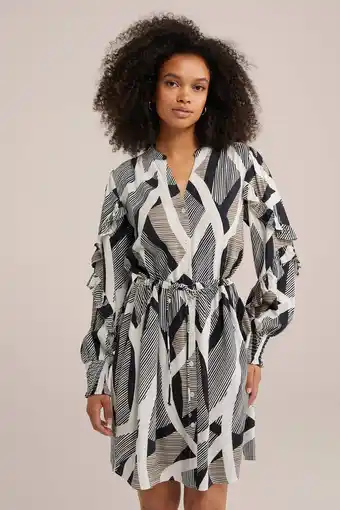 Wehkamp WE Fashion blousejurk met grafische print zwart/grijs/wit aanbieding