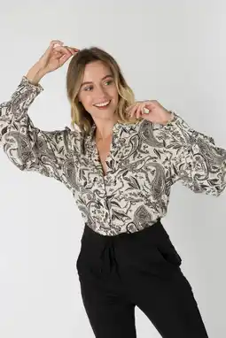 Wehkamp Ivy Beau blouse met all over print ecru/zwart aanbieding