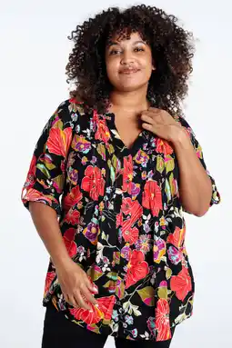 Wehkamp Paprika gebloemde blouse rood/zwart aanbieding