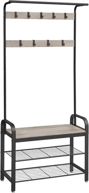 Amazon VASAGLE Kapstok met 9 afneembare haken, 2 planken, 183 cm hoog, industrieel design HSR400B02 aanbieding