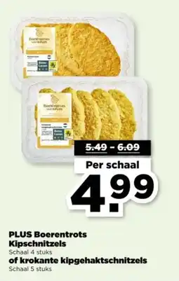 PLUS PLUS Boerentrots Kipschnitzels of krokante kipgehaktschnitzels aanbieding