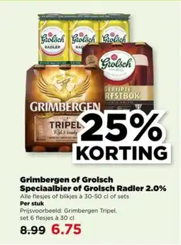 PLUS Speciaalbier of Grolsch Radler 2.0% Grimbergen of Grolsch aanbieding