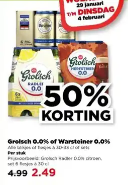 PLUS Grolsch 0.0% of Warsteiner 0.0% aanbieding