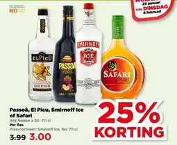 PLUS Passoã, El Picu, Smirnoff Ice of Safari aanbieding