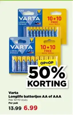 PLUS Varta Longlife batterijen AA of AAA aanbieding