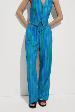 Wehkamp Mango gestreepte high waist wide leg pantalon blauw/groen aanbieding