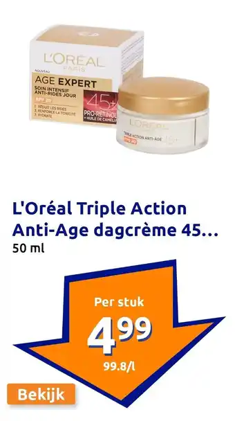 Action L'Oréal Triple Action Anti-Age dagcrème 45 aanbieding