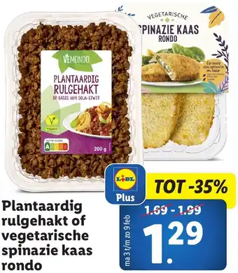 Lidl Plantaardig rulgehakt of vegetarische spinazie kaas rondo aanbieding