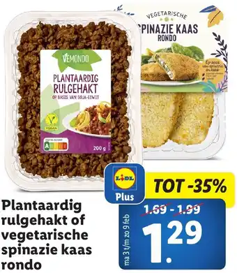 Lidl Plantaardig rulgehakt of vegetarische spinazie kaas rondo aanbieding