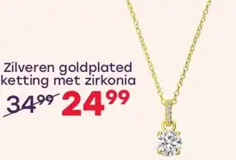 Lucardi Zilveren goldplated ketting met zirkonia aanbieding