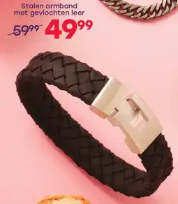 Lucardi Stalen armband met gevlochten leer aanbieding