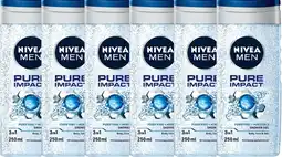 Bol.com NIVEA MEN Pure Impact 3 in 1 Douchegel - Voordeelverpakking 6 x 250 ml aanbieding