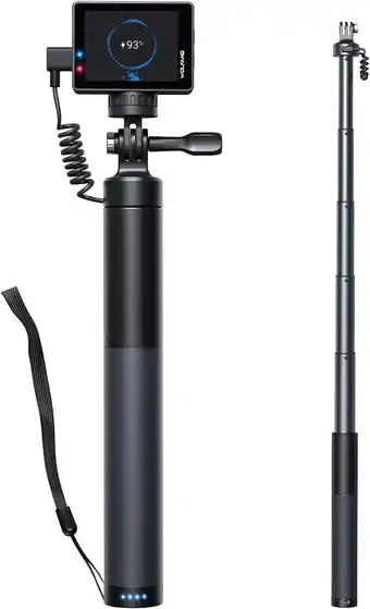 Amazon WOLFANG Action Cam Selfie Stick laadt je actiecamera op met 2600 mAh (24-60 cm), zwart, GB2200 aanbieding