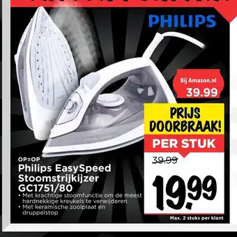 Vomar Voordeelmarkt Philips EasySpeed Stoomstrijkijzer GC1751/80 aanbieding